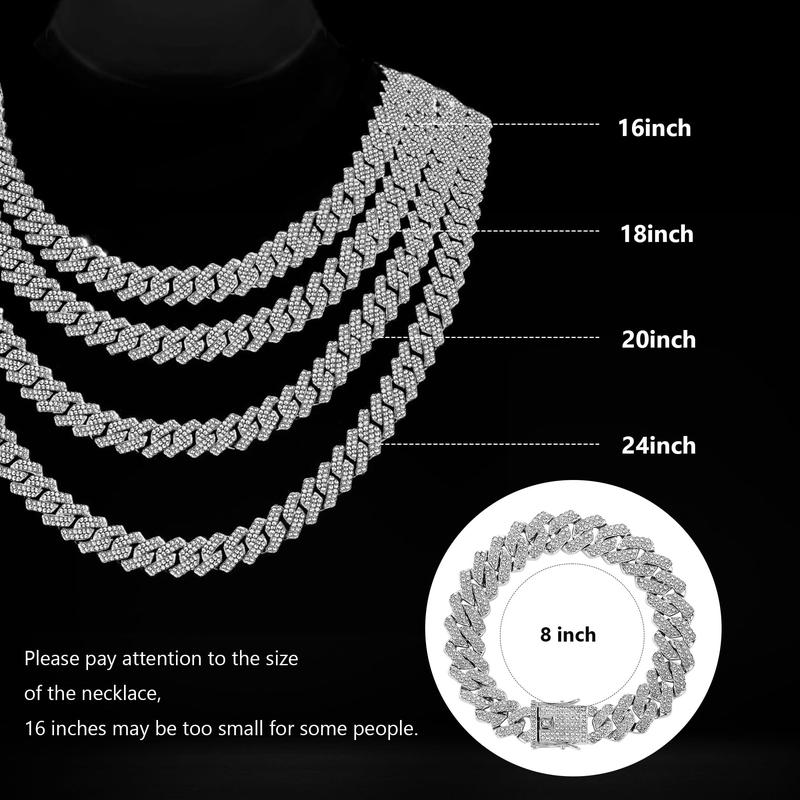 2-pack Cuban necklace and bracelet set hip-hop style jewelry set fashion Cuban chain dragon beard buckle design 14mm necklace suitable for party gatherings, Christmas and Halloween gifts