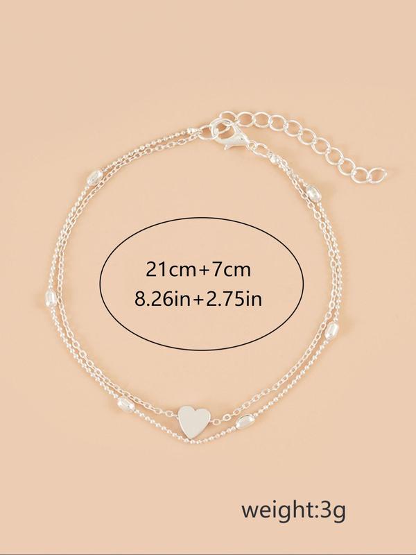 Women's Heart Decorated Double Layered Anklet, Simple Heart Shaped Holiday Beach Style Multilayer Anklet, Fashion All-match Body Jewelry for Women for Gift