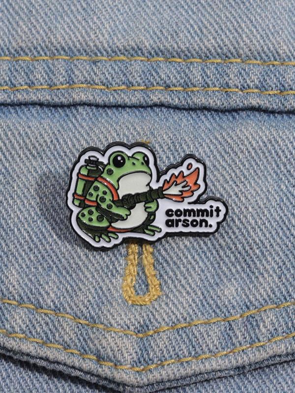 Cartoon Frog Design Brooch, Cute Frog with Fire Extinguisher Design Brooch, Fashion Accessories for Women & Men, Creative Gift for Friends