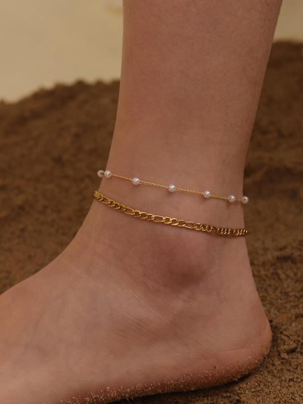 Women's Elegant Faux Pearl Decorated Anklet, Exquisite Trendy Anklet Bracelet, Fashionable Body Jewelry for Women & Girls