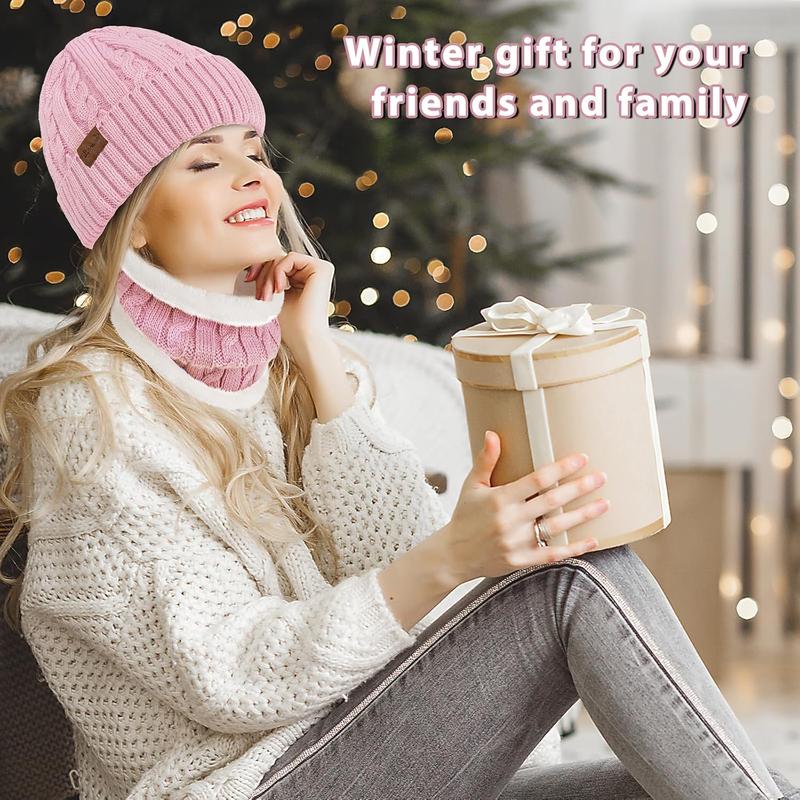 Womens Beanie Hat Scarf Touch Screen Gloves Set for Women Warm Knit Fleece Lined Skull Caps  Warmer Gifts