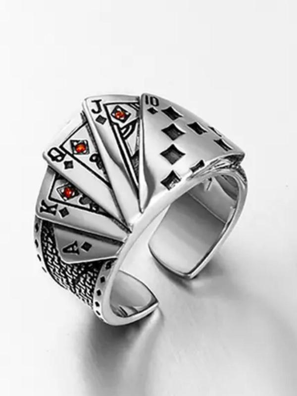 Simple Poker Design Cuff Ring for Men & Women, Fashion Jewelry for Party, Daily Clothing Decor, Trendy All-match & Exquisite Jewelry for Birthday Gift