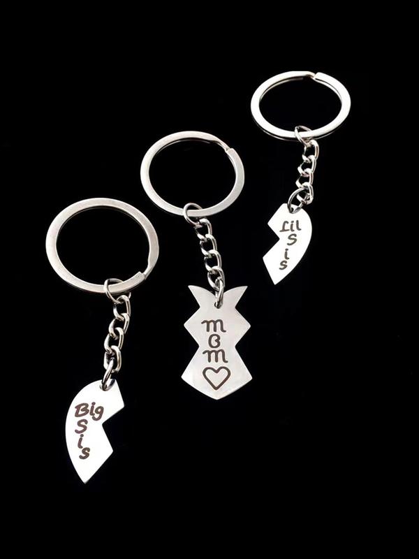 Family Love Fragment Cute Keychain, Summer Fashion Letter Pattern Engraved Ring & Heart Shape Pendant Key Holder & Key Fob for Car Key,  Jewelry Accessories