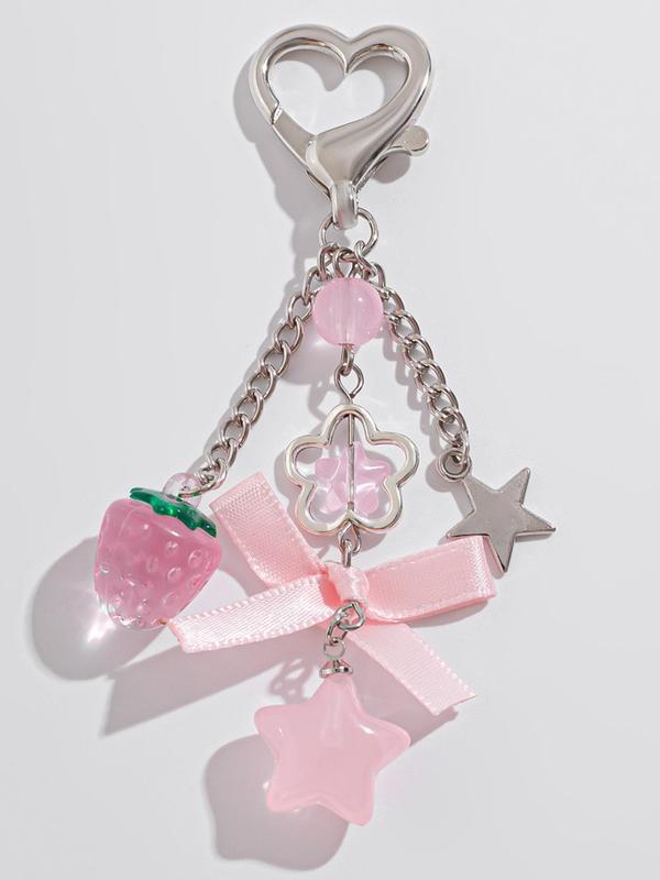 Cute Star & Strawberry & Bowknot Design Keychain, Fashionable Keychain for Women & Girls, Trendy All-match Keychain for Birthday Gift