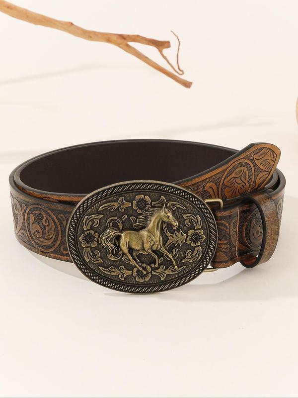 Western Style Horse Buckle Belt, Vintage Cowboy Belt for Men & Women, Fashion Belt for Party, Daily Clothing Decor, Trendy All-match & Exquisite Belt for Birthday Gift