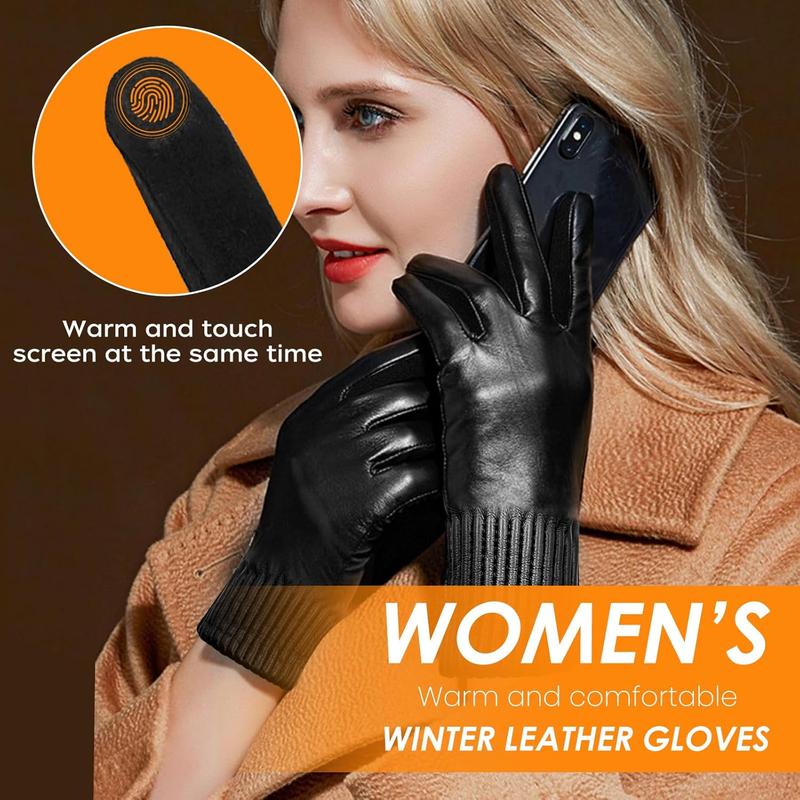 Winter Fashion Leather Gloves for Women,Finger Touchscreen  Lined Windproof Warm Suede Driving Gloves