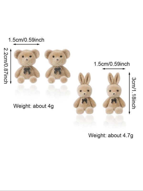 Cute Cartoon Bear & Rabbit Design Stud Earrings, Fashionable Jewelry for Women & Girls, Trendy All-match & Exquisite Jewelry for Birthday Gift