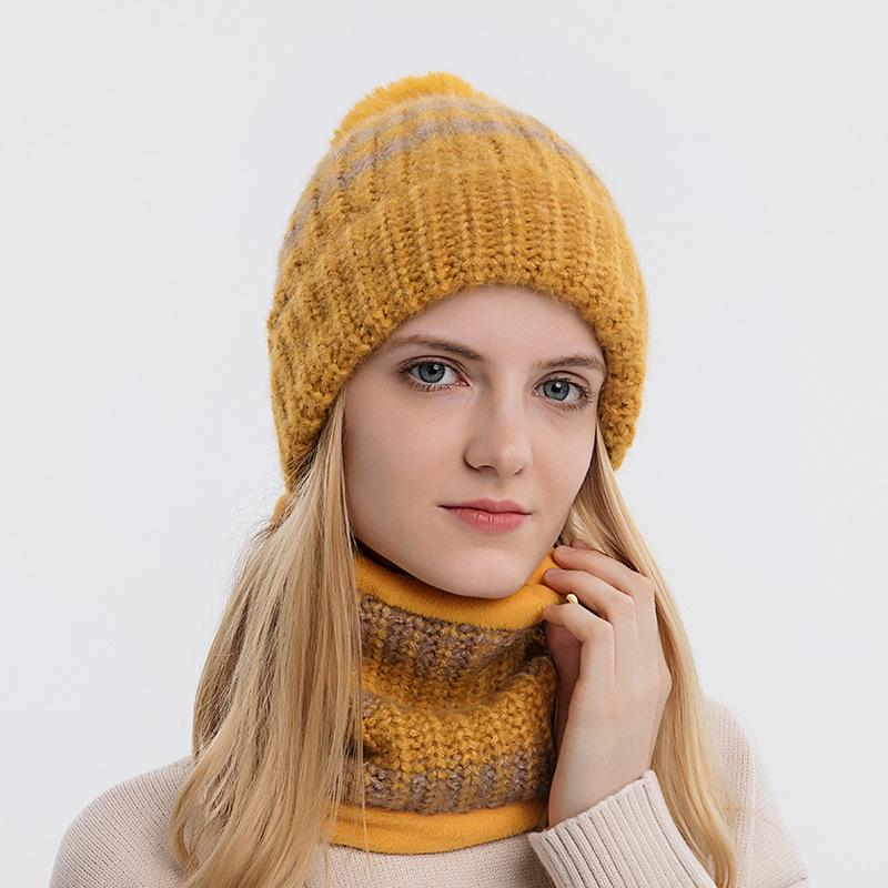 Winter knit beanie hat &scarf warm fleece lined cap neck warmer for men & women