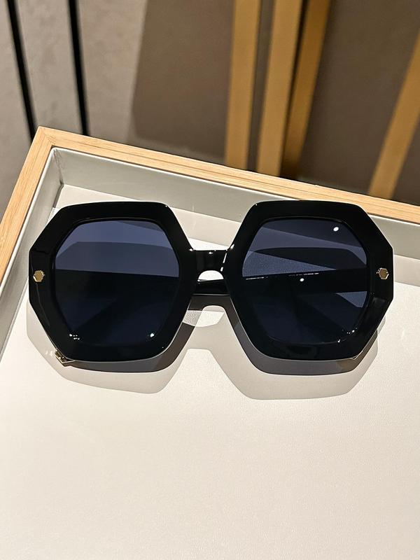 Unisex Street Style Geometric Frame Sunglasses, Trendy Casual Full Rim Sunglasses for Everyday Use, Fashion Accessories for Outdoor Activities