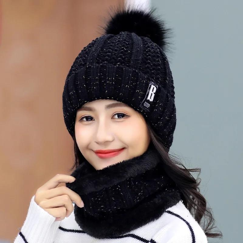 2024 New 2 Pieces Set Women's Knitted Hat Scarf Caps Neck Warmer Winter Hat for Women