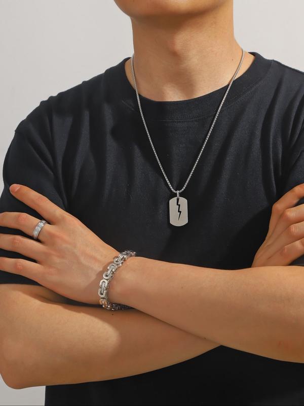 Men's Street Style Hollow Out Lightning Design Pendant Necklace & Bracelet & Ring, Punk Style Jewelry Set, Fashion Accessories for Party & Daily Wear