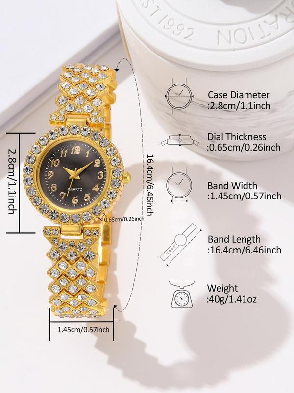 Women's Elegant Rhinestone Decorated Quartz Watch & Heart Design Jewelry Set,  Trendy Wristwatch & Pendant Necklace & Dangle Earrings & Ring & Bracelet, Gorgeous Jewelry Set As Gift without Box