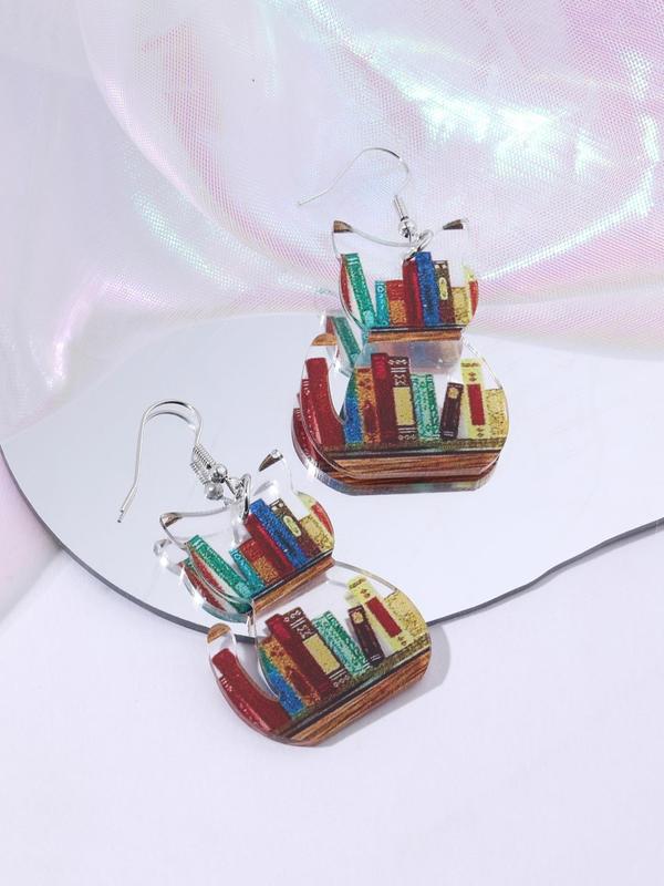 Geometric Bookshelf Pattern Acrylic Dangle Earrings, Creative Fashion Acryl Dangle Earrings for Girls Suitable for Daily Wear with Holiday Birthday Gifts To Family