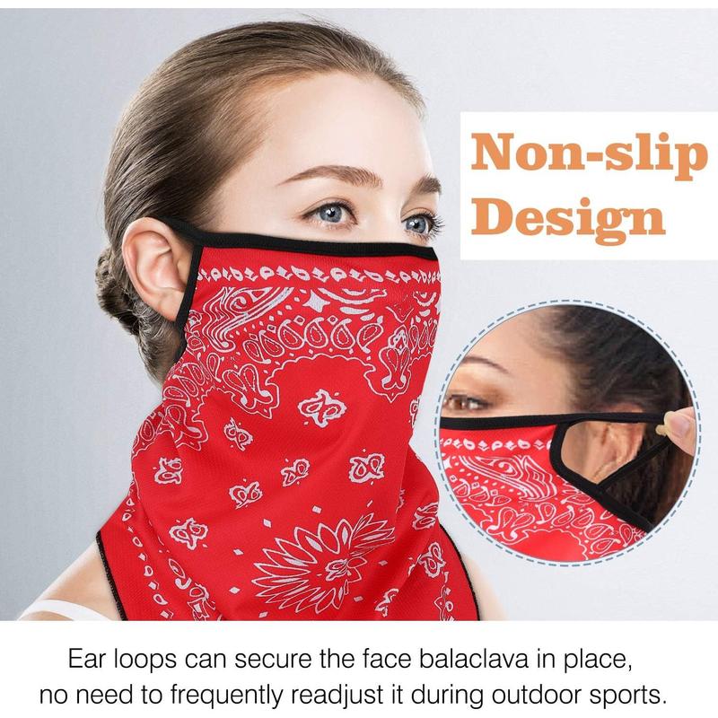 Scarf Mask Bandana with Ear Loops 3 Pack, Neck Gaiter Balaclava Dust UV Sun Protection Outdoors Face Mask for Women Men