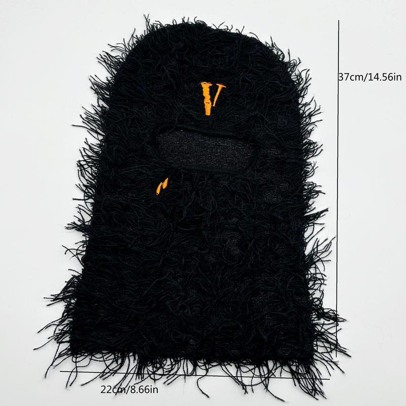 y2k Balaclava Distressed Knitted Ski Mask Warm hats Windproof Mask for Men and Women Windproof and Embroidered with Letter Black y2k beany