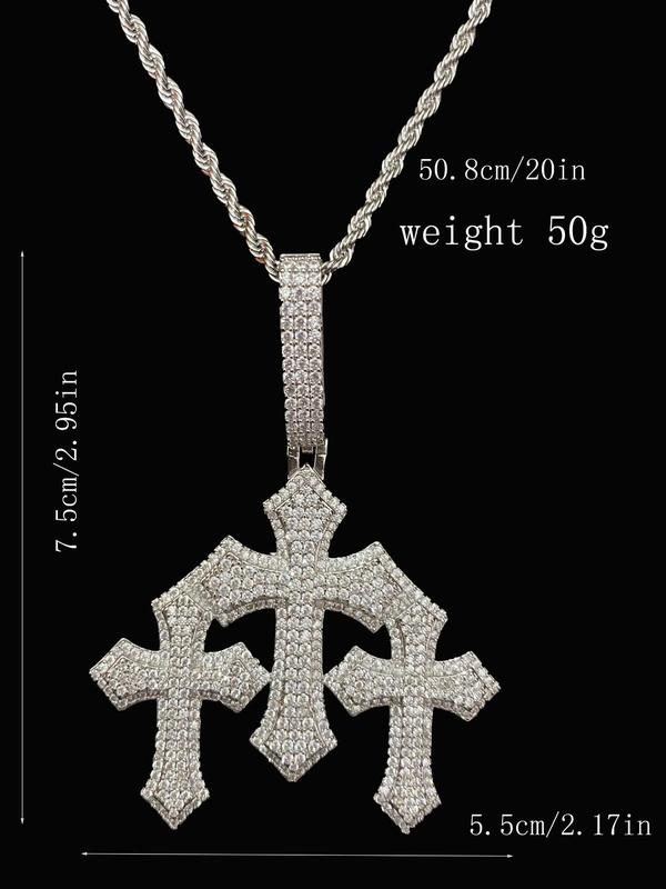 Rhinestone Decorated Cross Pendant Necklace for Men & Women, Street Trendy Pendant Charm Necklace, Hip Hop Chunky  Men's Jewelry  for Party, Daily, Back To School