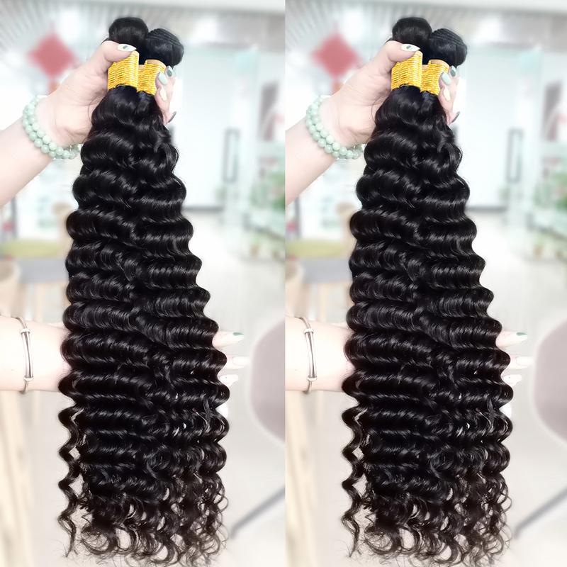 Brazilian Deep Wave Bundles with Closure Human Hair Bundles with 4x4 Lace Closure Unprocessed Virgin Human Hair 3 4 Bundles with Closure