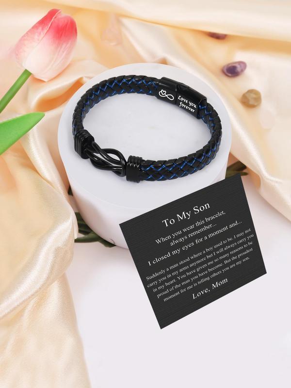 Fashion Letters Pattern Braided Bracelet with Gift Card, Knotted Bracelet for Son, Trendy All-match & Exquisite Jewelry for Birthday Gift