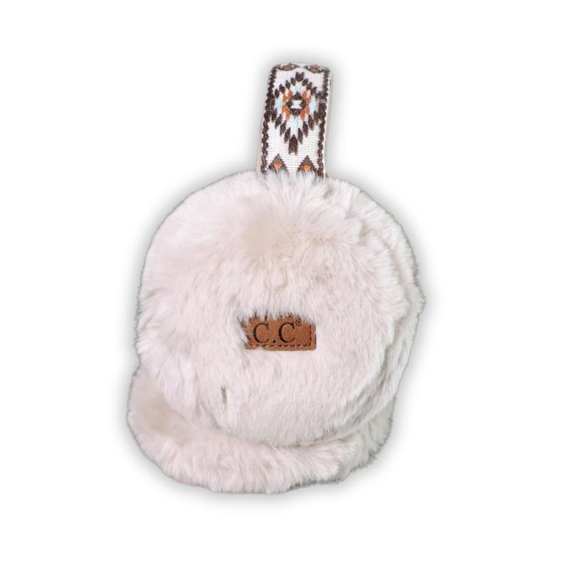 C.C. Aztec Western Fluffy Earmuff - Beige