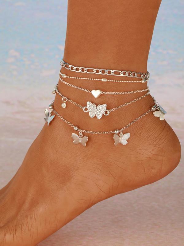 Women's Summer Elegant Anklet Set, Includes Shell & Rhinestone & Butterfly & Heart & Star & Turtle & Beaded Decor, Fashion Jewelry for Party, Daily Clothing Decor, Trendy All-match & Exquisite Jewelry for Birthday Gift