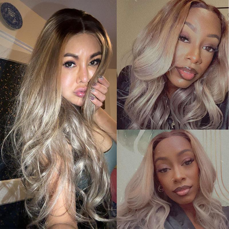 13x4 Ash Blonde Highlight Colored Transparent Lace Front Wigs Human Hair Body Wave Lace Frontal Wigs Pre Plucked For Women Highlight Ash BlondeHuman Hair 180% Density 13x4 HD Balayage Glueless Highlight Lace Front Wig Human Hair Pre Plucked