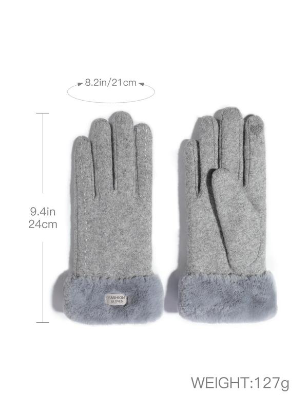 Women's Solid Color Wool Knitted Gloves, Windproof Velvet Thick Warm Outdoor Riding Gloves, Fashion Accessories for Fall & Winter