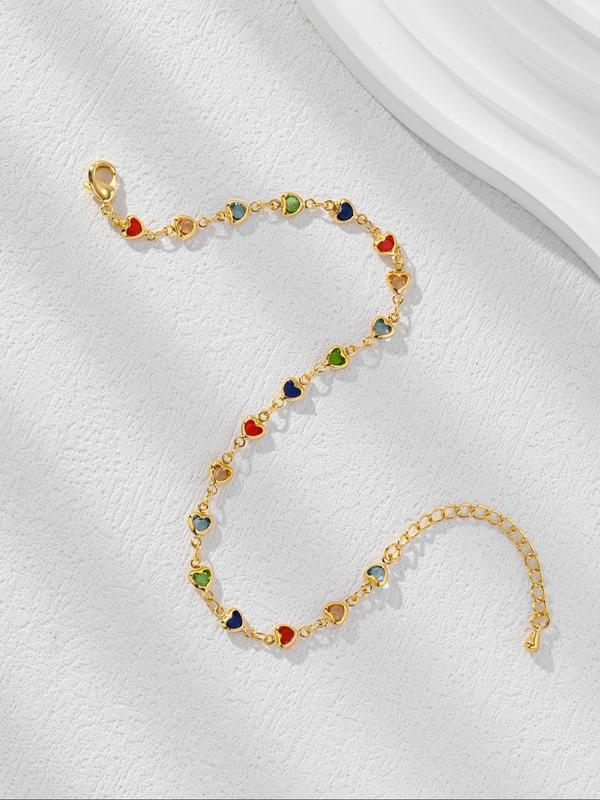 Boho Style Heart Decor Chain Anklet, Fashionable Rhinestone Decorated Anklet for Women & Girls, Trendy All-match & Exquisite Jewelry for Birthday Gift