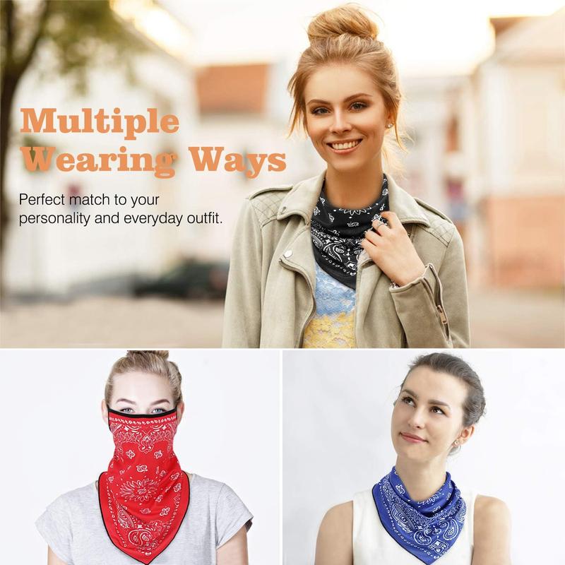 Scarf Mask Bandana with Ear Loops 3 Pack, Neck Gaiter Balaclava Dust UV Sun Protection Outdoors Face Mask for Women Men