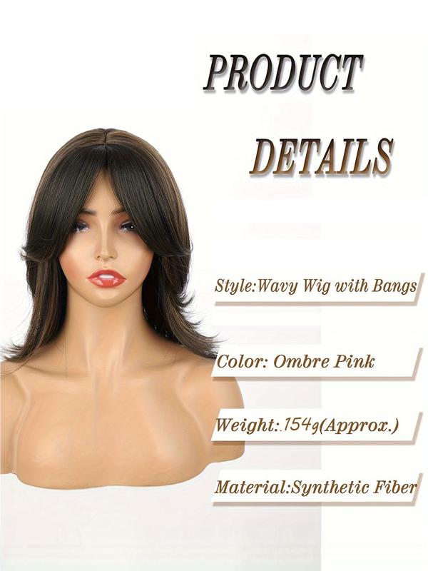 16 Inch Layered Bob Wig with Bangs, Gorgeous Fluffy Wigs for Women, Suitable for Daily Use At Ladies Parties