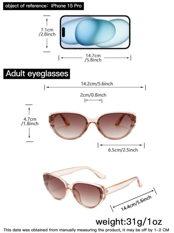 Unisex Simple Style Plain Color Sunglasses, Trendy Casual Cat Eye Frame Sun Protection Sunglasses for Everyday Use, Fashion Accessories for Outdoor Activities