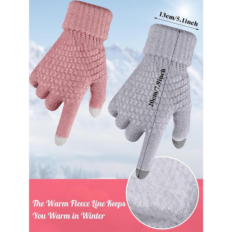 4 Counts Winter Glove and Hat Set Women Winter Hat Touchscreen Gloves Warm Knitted Beanie Hats and Gloves for Women