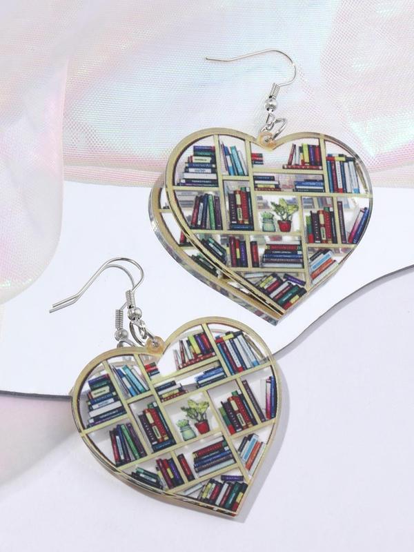 Geometric Bookshelf Pattern Acrylic Dangle Earrings, Creative Fashion Acryl Dangle Earrings for Girls Suitable for Daily Wear with Holiday Birthday Gifts To Family