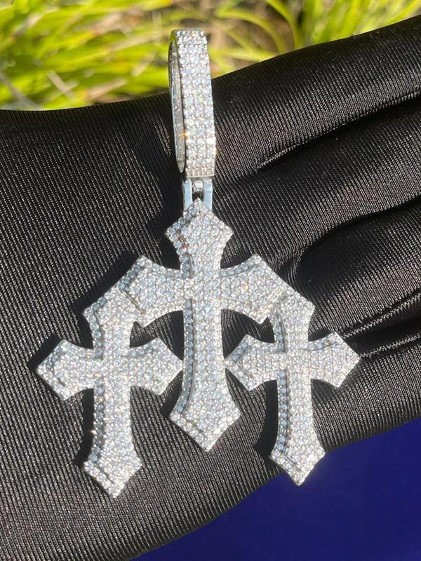 Rhinestone Decorated Cross Pendant Necklace for Men & Women, Street Trendy Pendant Charm Necklace, Hip Hop Chunky  Men's Jewelry  for Party, Daily, Back To School