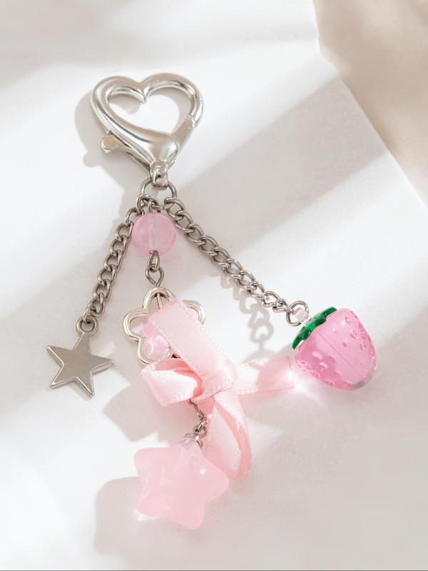 Cute Star & Strawberry & Bowknot Design Keychain, Fashionable Keychain for Women & Girls, Trendy All-match Keychain for Birthday Gift