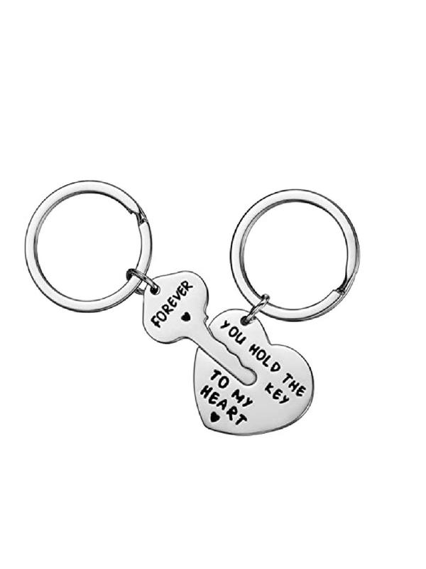 Heart Shaped Key Design Keychain, 2pcs set Stainless Steel Keychain for Men & Women, Bag Charm, Creative Couple Gift, Anniversary Gift, Birthday Gift