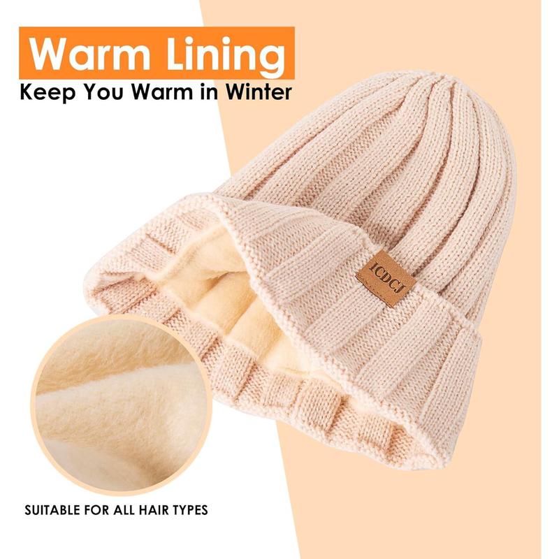 Womens Winter Beanie Warm Knit Hat Long Neck Scarf Touchscreen Gloves Set with Fleece Lined Skull Caps Gifts for Women Men