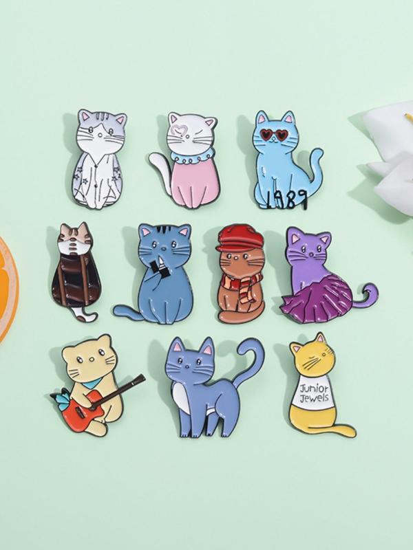 Cute Cartoon Cat Brooch Set, Fashionable Animal Design Brooch for Women & Men, Enamel Pin Suitable for Backpacks, Jeans, Scarves, Hats Decoration