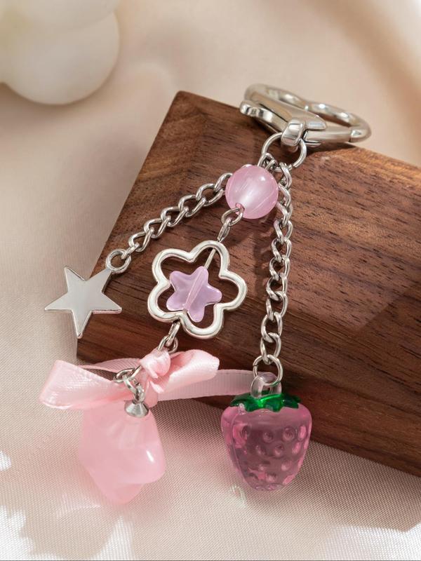 Cute Star & Strawberry & Bowknot Design Keychain, Fashionable Keychain for Women & Girls, Trendy All-match Keychain for Birthday Gift