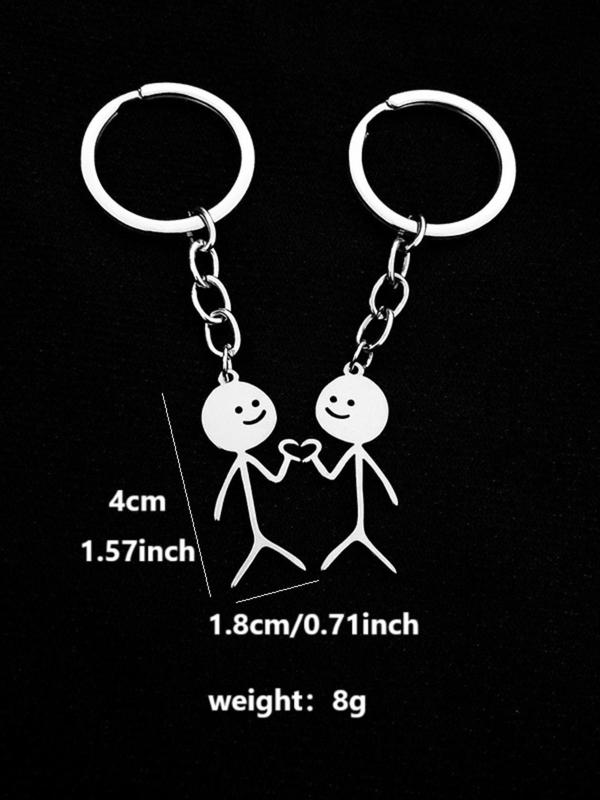 Heart Shaped Key Design Keychain, 2pcs set Stainless Steel Keychain for Men & Women, Bag Charm, Creative Couple Gift, Anniversary Gift, Birthday Gift