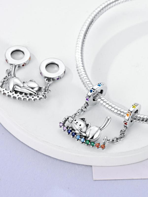 Creative Cute Cat Design Pendant, Rhinestone Decorated Pendant for Women & Girls, Fashion DIY Jewelry for Bracelet & Necklace Making