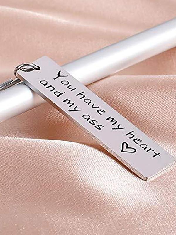 Letter Decor Rectangular Keychain, Plain Minimalist Stainless Steel Keychain, you Have My Heart Keychain, Small Holiday Gifts, without Box