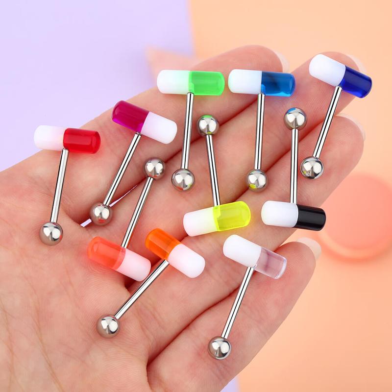 Oufer 10PCS Funny Pill Design Tongue Barbell Piercing Jewelry