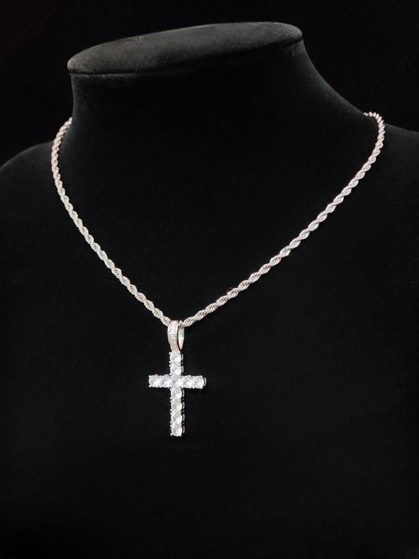 Summer Rhinestone Cross Twist Chain Pendant Necklace for Men & Women, Y2k Hip Hop Jewelry for Party, Daily Clothing Decor, Trendy All-match Beach Jewelry