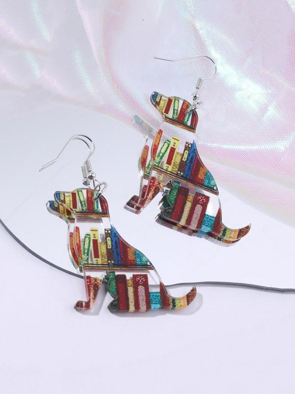 Geometric Bookshelf Pattern Acrylic Dangle Earrings, Creative Fashion Acryl Dangle Earrings for Girls Suitable for Daily Wear with Holiday Birthday Gifts To Family