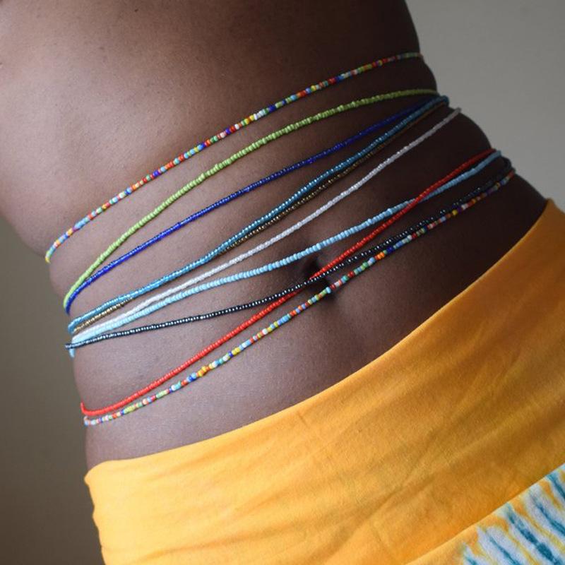 Colorful Beaded Elastic Waist Beads Combo - 2024 all match Summer Body Jewelry for Beach vacation Parties - One Size Fits All - Honsny Waist Beads for Women - Beaded Body Chain Waist Jewelry, Cool Female Accessories for Beach Essentials for Party