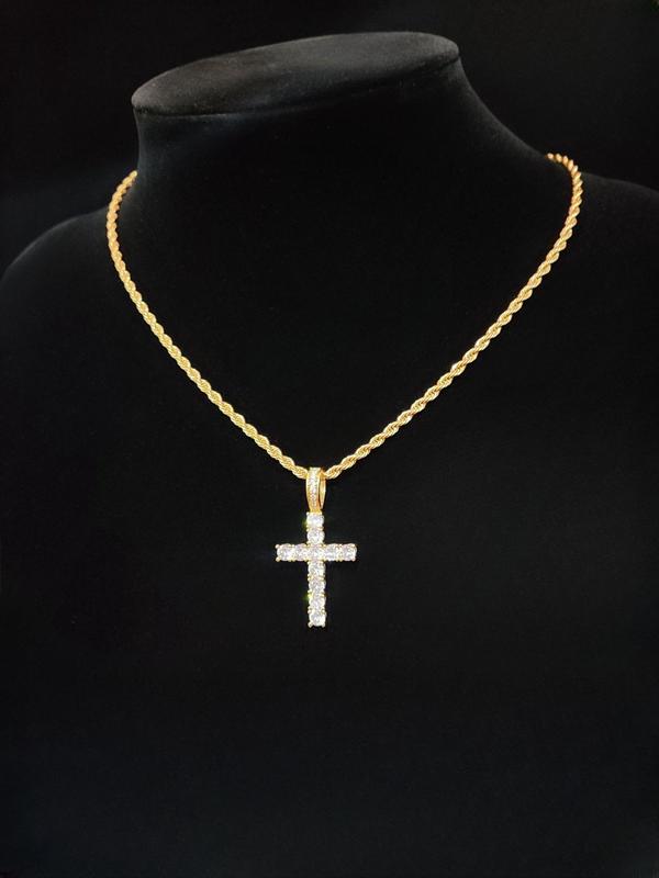 Summer Rhinestone Cross Twist Chain Pendant Necklace for Men & Women, Y2k Hip Hop Jewelry for Party, Daily Clothing Decor, Trendy All-match Beach Jewelry