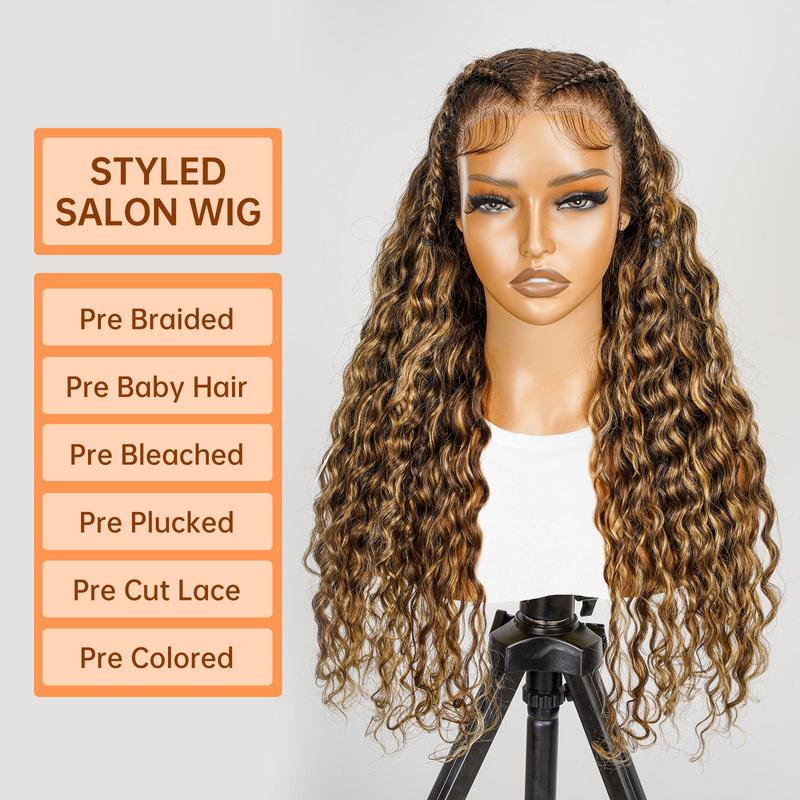 Wiggins Hair 13x6 Highlight P4 27 Colored Stylist Wig Pre Braided Ready To Go Loose Deep Lace Front Wig Pre Cut Lace Human Hair Braided Wig Beginners Glueless Wig