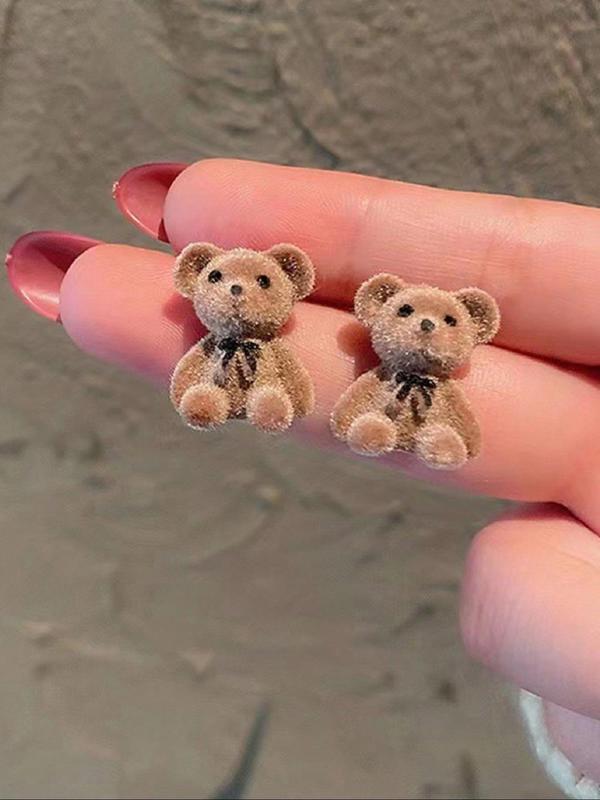 Cute Cartoon Bear & Rabbit Design Stud Earrings, Fashionable Jewelry for Women & Girls, Trendy All-match & Exquisite Jewelry for Birthday Gift