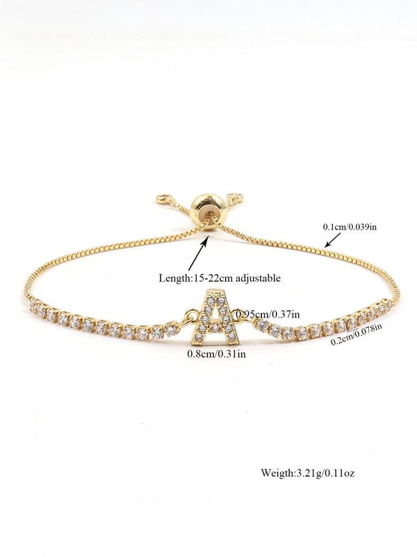 Fashion Rhinestone Decorated Letter Detail Initial Link Bracelet, Temperament Elegant Adjustable Chain Bracelet for Women for Gift