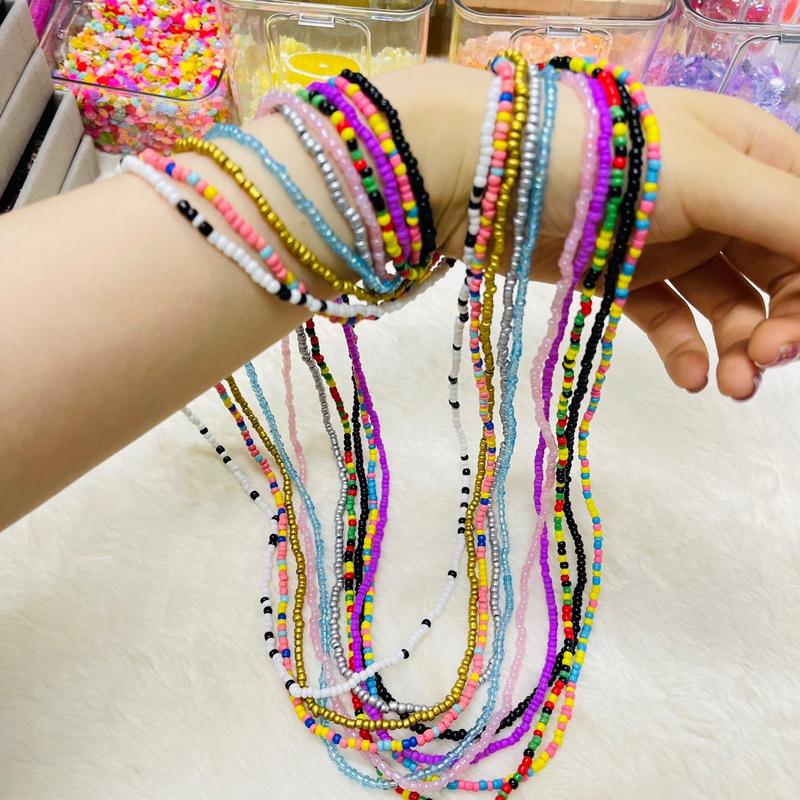 Colorful Beaded Elastic Waist Beads Combo - 2024 all match Summer Body Jewelry for Beach vacation Parties - One Size Fits All - Honsny Waist Beads for Women - Beaded Body Chain Waist Jewelry, Cool Female Accessories for Beach Essentials for Party